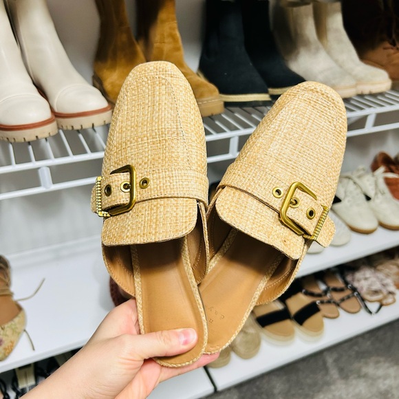 A New Day Tan Buckle Mules - Picture 1 of 4